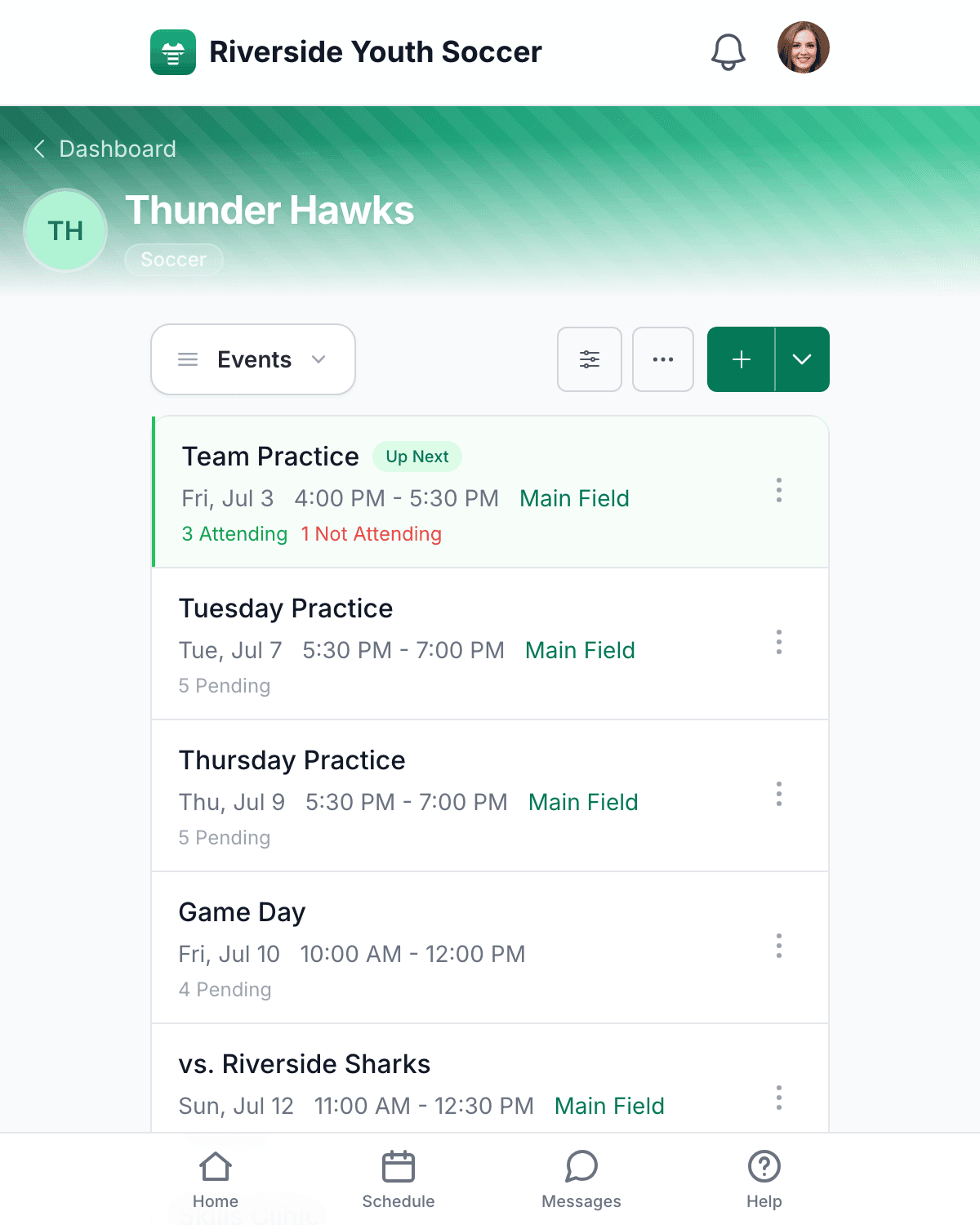 A coach viewing a youth sports roster with role-restricted player details in CoachRoost